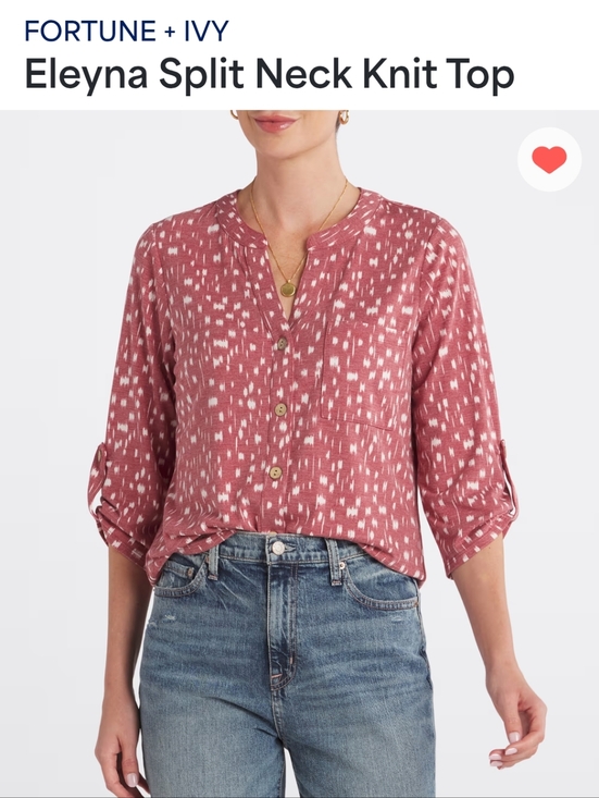 Fortune + Ivy Tops - Fortune + Ivy Eleyna Split Neck Knit Top - Dusty Rose Pattern XXL